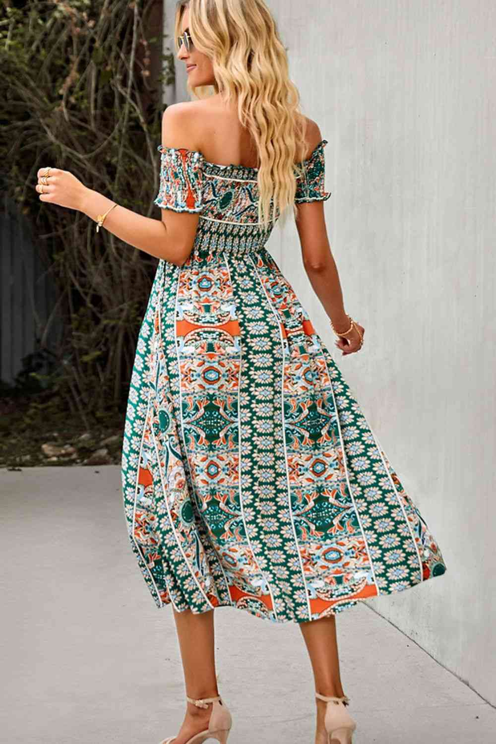 Miami Off-Shoulder Frill Trim Split Dress