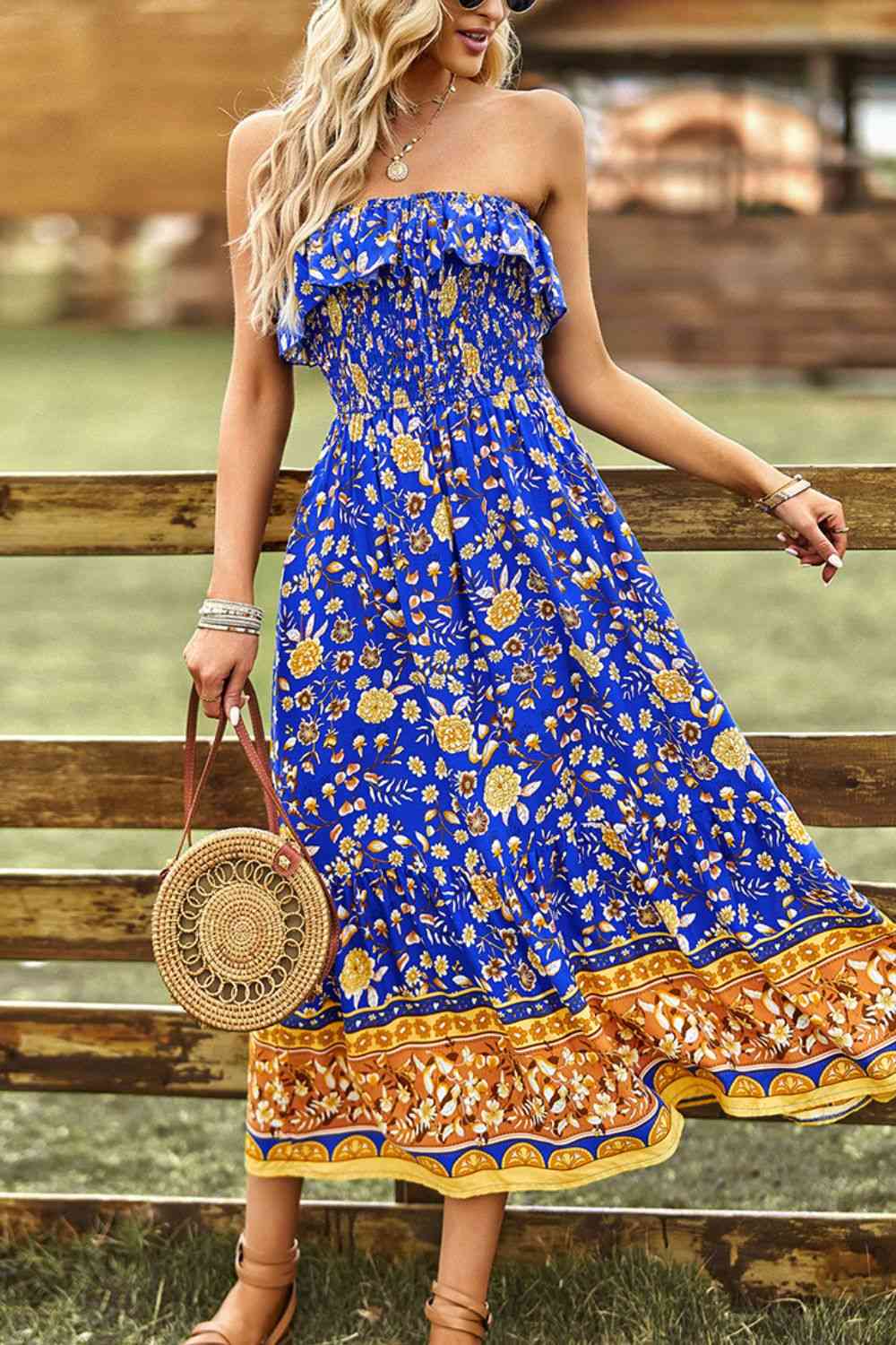 Miami Strapless Slit Midi Dress