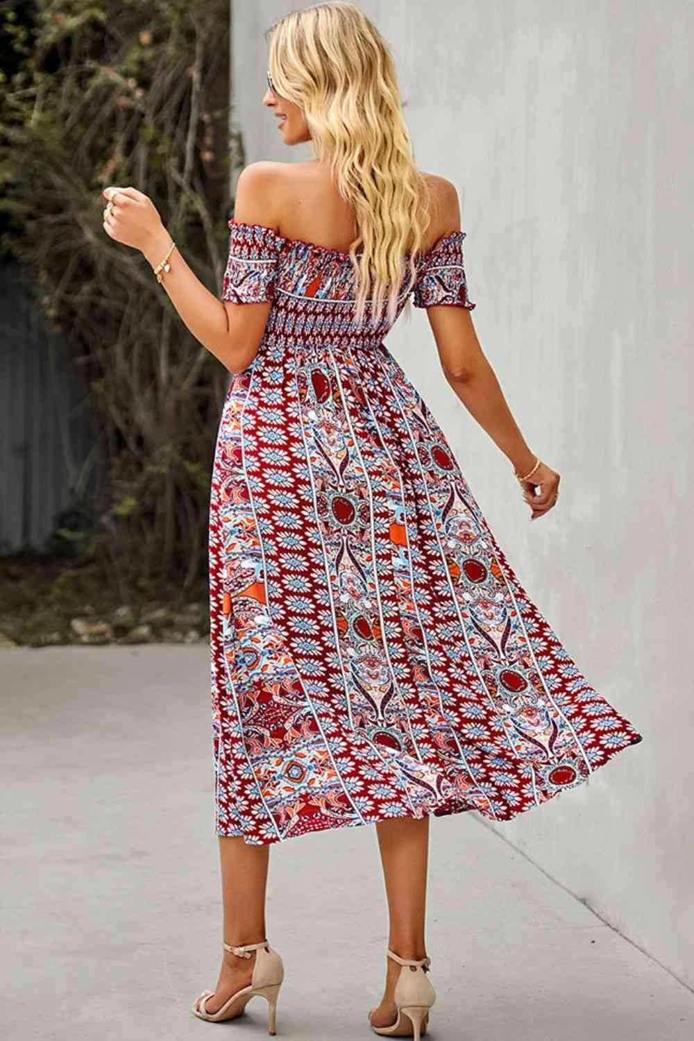 Miami Off-Shoulder Frill Trim Split Dress