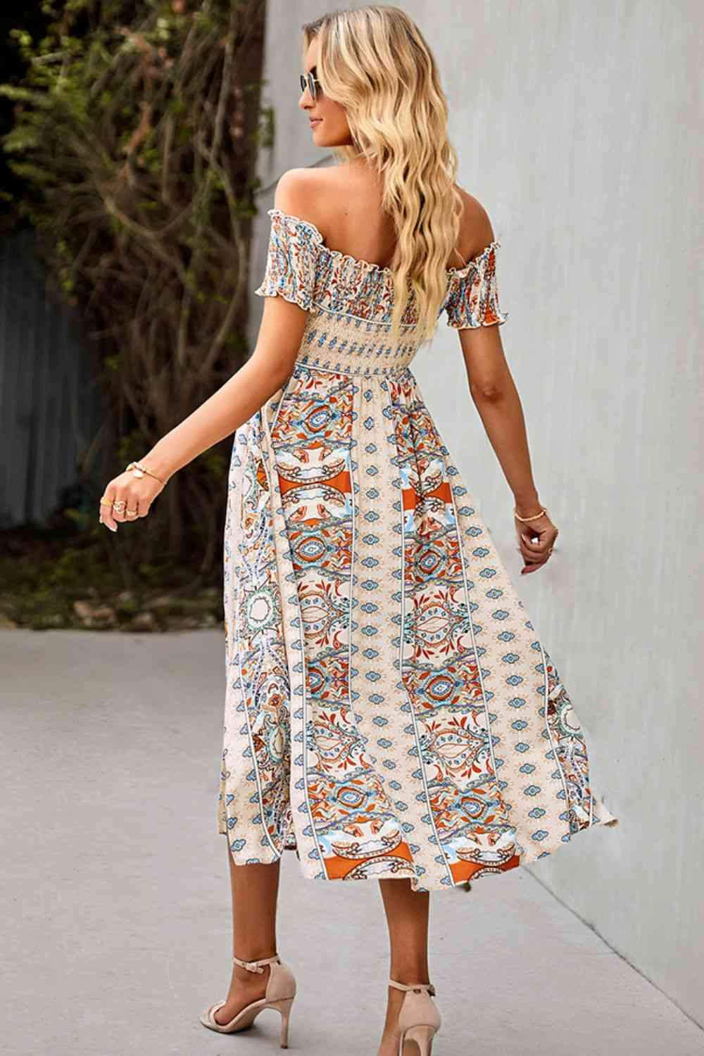 Miami Off-Shoulder Frill Trim Split Dress