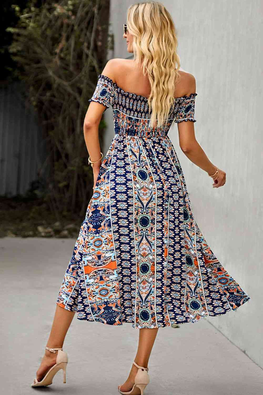 Miami Off-Shoulder Frill Trim Split Dress